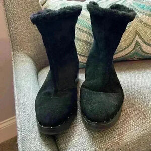 STEVEN Black Leather and Fur Booties size 7